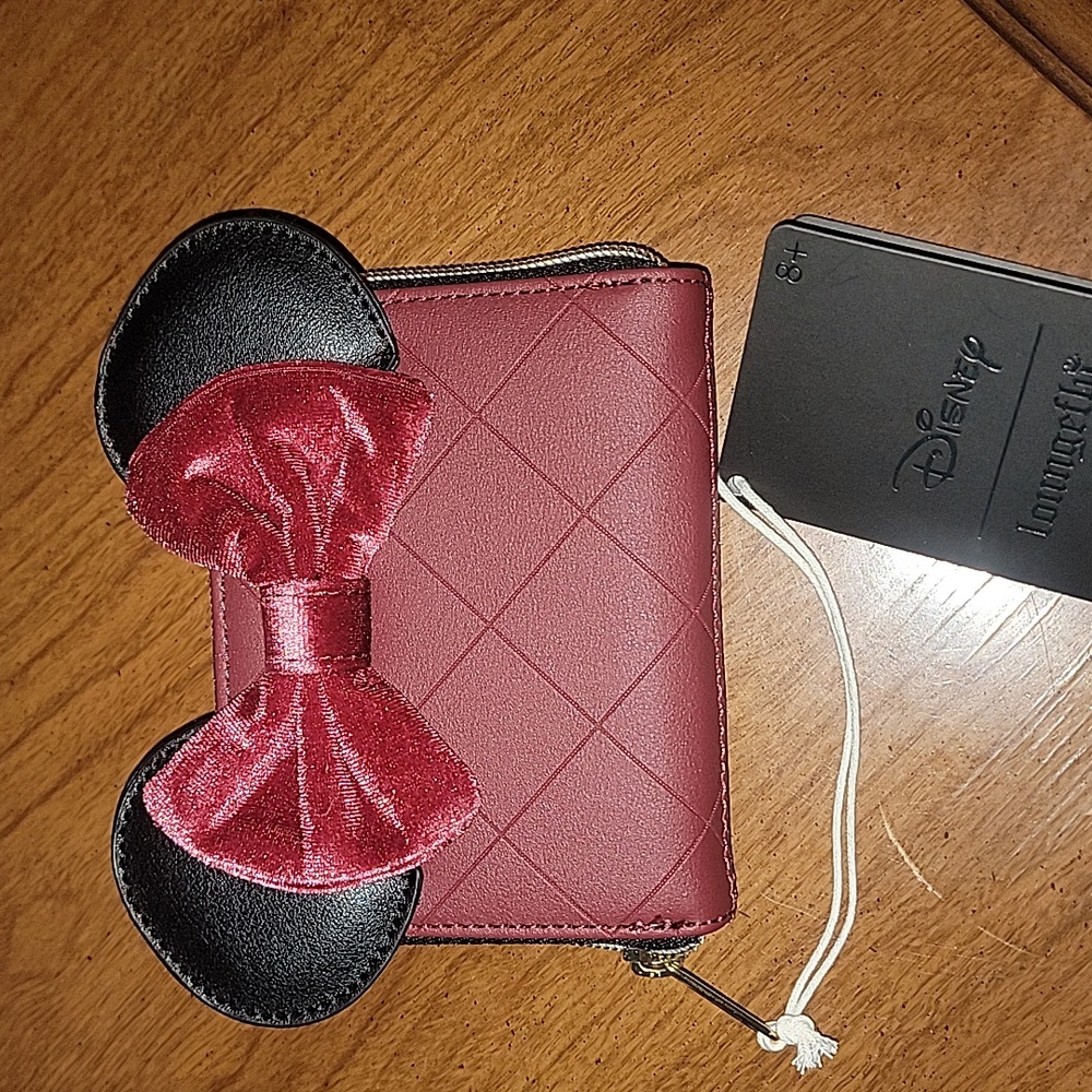 Loungefly Disney Minnie Mouse Velvet Bow Ears Zip Wallet